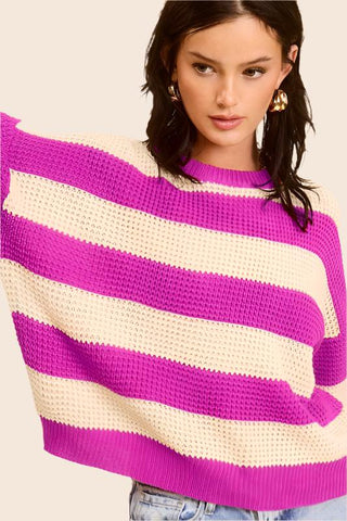 Striped Round Neck Loose Fit Sweater from collection you can buy now from Fashion And Icon online shop