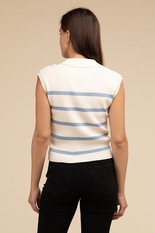 Striped Sleeveless Polo Top from Polo Vest collection you can buy now from Fashion And Icon online shop