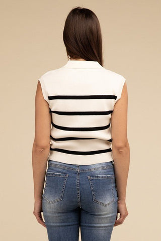 Striped Sleeveless Polo Top from Polo Vest collection you can buy now from Fashion And Icon online shop