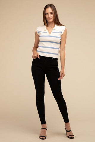 Striped Sleeveless Polo Top from Polo Vest collection you can buy now from Fashion And Icon online shop