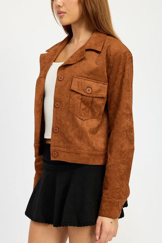 Suede Jacket With Pockets from Faux Leather Jacket collection you can buy now from Fashion And Icon online shop