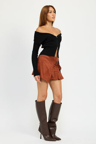 Suede Wrap Mini Skirt with Belt from Mini Skirts collection you can buy now from Fashion And Icon online shop