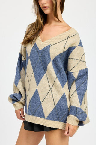 Tan Argyle Sweater from Sweaters collection you can buy now from Fashion And Icon online shop