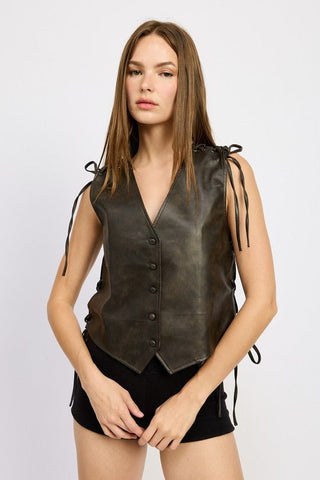 Vegan Leather Vest With Lace Detail from Vest Top collection you can buy now from Fashion And Icon online shop