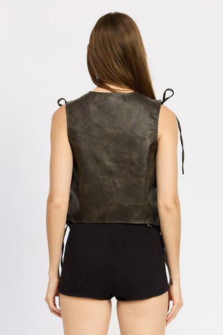 Vegan Leather Vest With Lace Detail from Vest Top collection you can buy now from Fashion And Icon online shop