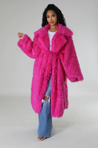 Warm Long Pink Fuzzy Fur Winter Jacket from Faux Fur Coat collection you can buy now from Fashion And Icon online shop