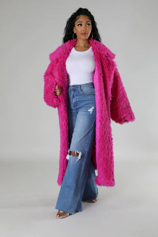 Warm Long Pink Fuzzy Fur Winter Jacket from Faux Fur Coat collection you can buy now from Fashion And Icon online shop