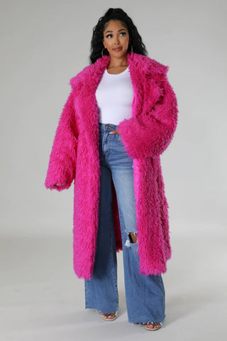 Warm Long Pink Fuzzy Fur Winter Jacket from Faux Fur Coat collection you can buy now from Fashion And Icon online shop