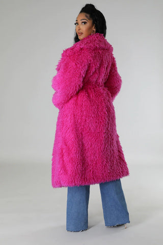 Warm Long Pink Fuzzy Fur Winter Jacket from Faux Fur Coat collection you can buy now from Fashion And Icon online shop