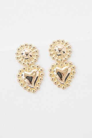 Gold Heart Drop Earrings - 14K Gold Plated Earrings