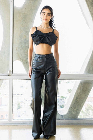 Black Vegan Leather Wide Leg Pants from Pants collection you can buy now from Fashion And Icon online shop