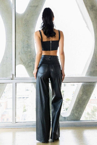 Black Vegan Leather Wide Leg Pants from Pants collection you can buy now from Fashion And Icon online shop