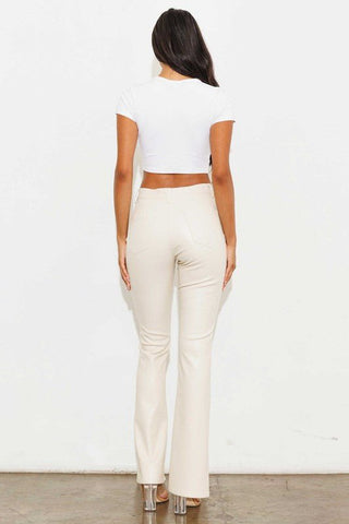 Cream Vegan Leather Flare Pants from Pants collection you can buy now from Fashion And Icon online shop