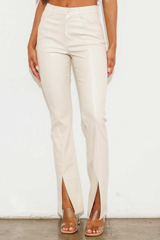 Cream Vegan Leather Flare Pants from Pants collection you can buy now from Fashion And Icon online shop