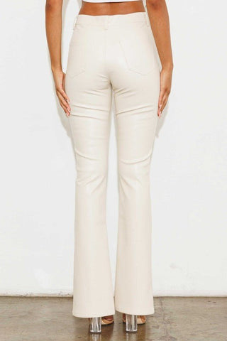 Cream Vegan Leather Flare Pants from Pants collection you can buy now from Fashion And Icon online shop