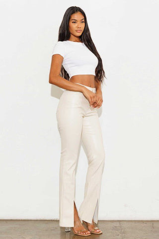 Cream Vegan Leather Flare Pants from Pants collection you can buy now from Fashion And Icon online shop