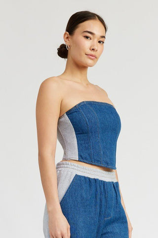 Denim Corset Top from Crop Tops collection you can buy now from Fashion And Icon online shop