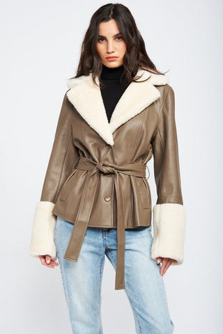 Faux Leather Jacket With Fur Trim from Jackets collection you can buy now from Fashion And Icon online shop