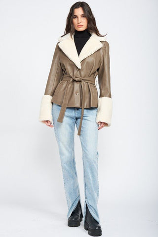 Faux Leather Jacket With Fur Trim from Jackets collection you can buy now from Fashion And Icon online shop