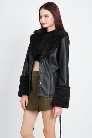 Faux Leather Jacket With Fur Trim from Jackets collection you can buy now from Fashion And Icon online shop