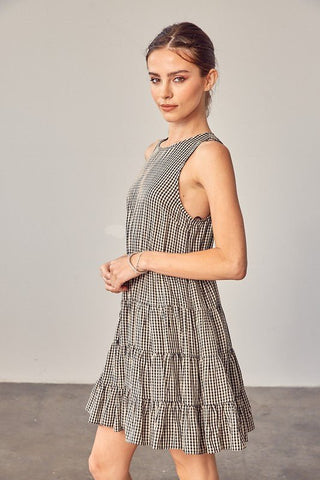 Gingham Tiered Sleeveless Dress from Mini Dresses collection you can buy now from Fashion And Icon online shop