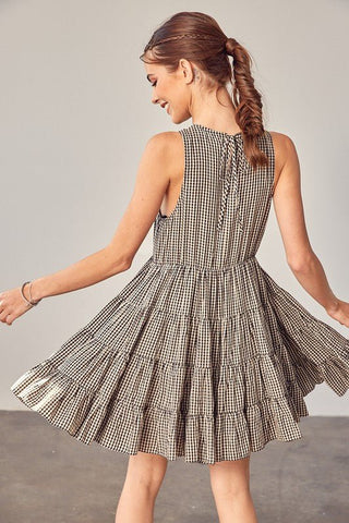 Gingham Tiered Sleeveless Dress from Mini Dresses collection you can buy now from Fashion And Icon online shop