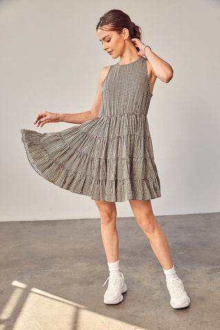 Gingham Tiered Sleeveless Dress from Mini Dresses collection you can buy now from Fashion And Icon online shop