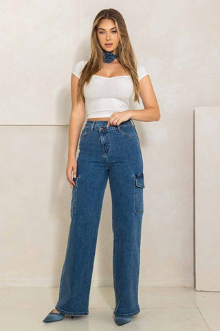 High Rise Crossed Waist Cargo Wide Jeans from Jeans collection you can buy now from Fashion And Icon online shop