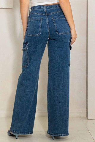 High Rise Crossed Waist Cargo Wide Jeans from Jeans collection you can buy now from Fashion And Icon online shop