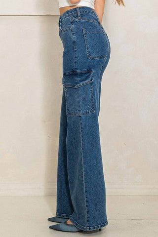 High Rise Crossed Waist Cargo Wide Jeans from Jeans collection you can buy now from Fashion And Icon online shop