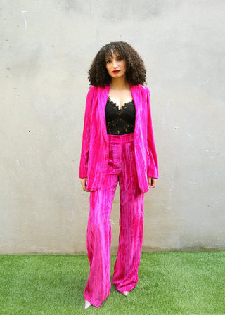 Hot Pink Velvet Wide Leg Pants from Pants collection you can buy now from Fashion And Icon online shop