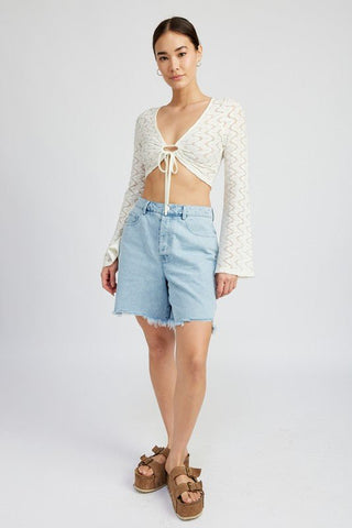 Ivory Crochet Long Sleeve Crop Top from Crop Tops collection you can buy now from Fashion And Icon online shop