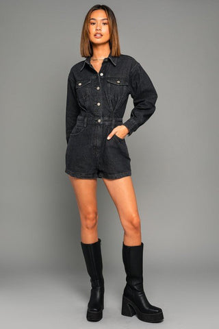 Long Sleeve Denim Romper from Rompers collection you can buy now from Fashion And Icon online shop