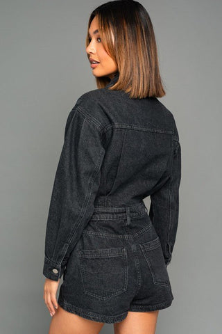 Long Sleeve Denim Romper from Rompers collection you can buy now from Fashion And Icon online shop