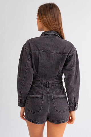 Long Sleeve Denim Romper from Rompers collection you can buy now from Fashion And Icon online shop