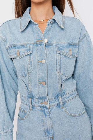 Long Sleeve Denim Romper from Rompers collection you can buy now from Fashion And Icon online shop