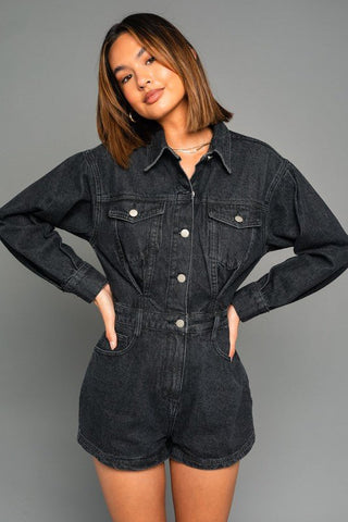 Long Sleeve Denim Romper from Rompers collection you can buy now from Fashion And Icon online shop