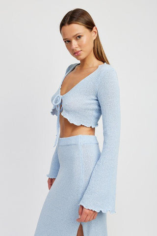 Long Sleeve Tie Front Crop Top from collection you can buy now from Fashion And Icon online shop