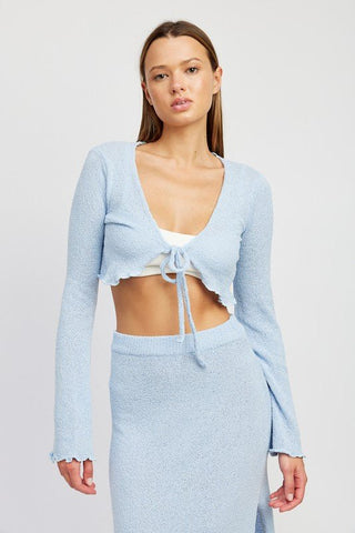 Long Sleeve Tie Front Crop Top from collection you can buy now from Fashion And Icon online shop