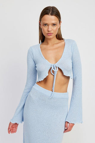 Long Sleeve Tie Front Crop Top from collection you can buy now from Fashion And Icon online shop