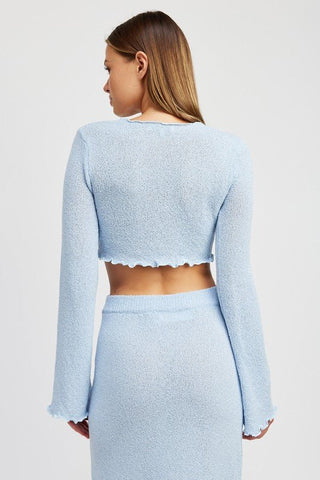 Long Sleeve Tie Front Crop Top from collection you can buy now from Fashion And Icon online shop