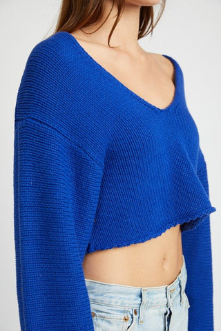 Long Sleeve V Neck Crop Top from Sweaters collection you can buy now from Fashion And Icon online shop