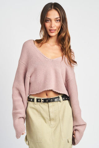 Long Sleeve V Neck Crop Top from Sweaters collection you can buy now from Fashion And Icon online shop