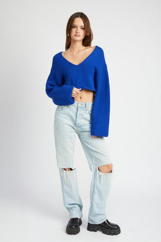 Long Sleeve V Neck Crop Top from Sweaters collection you can buy now from Fashion And Icon online shop