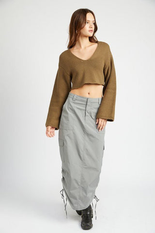 Long Sleeve V Neck Crop Top from Sweaters collection you can buy now from Fashion And Icon online shop