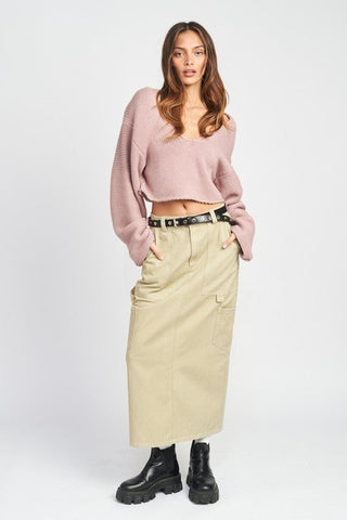 Long Sleeve V Neck Crop Top from Sweaters collection you can buy now from Fashion And Icon online shop