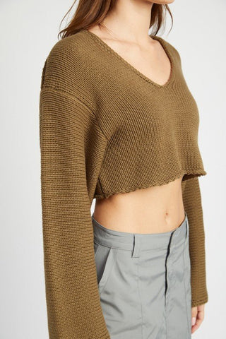 Long Sleeve V Neck Crop Top from Sweaters collection you can buy now from Fashion And Icon online shop