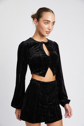 Long Sleeve Velvet Crop Top from Crop Tops collection you can buy now from Fashion And Icon online shop