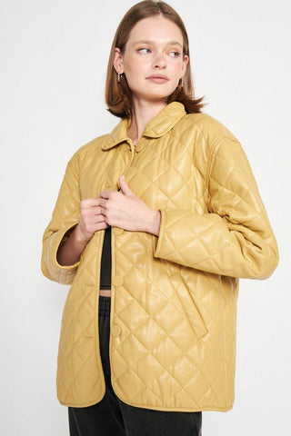 Mustard Quilted Faux Leather Jacket from Jackets collection you can buy now from Fashion And Icon online shop