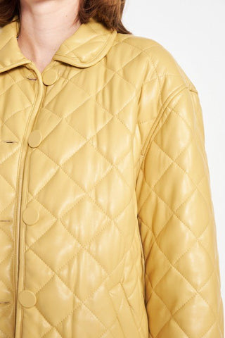 Mustard Quilted Faux Leather Jacket from Jackets collection you can buy now from Fashion And Icon online shop